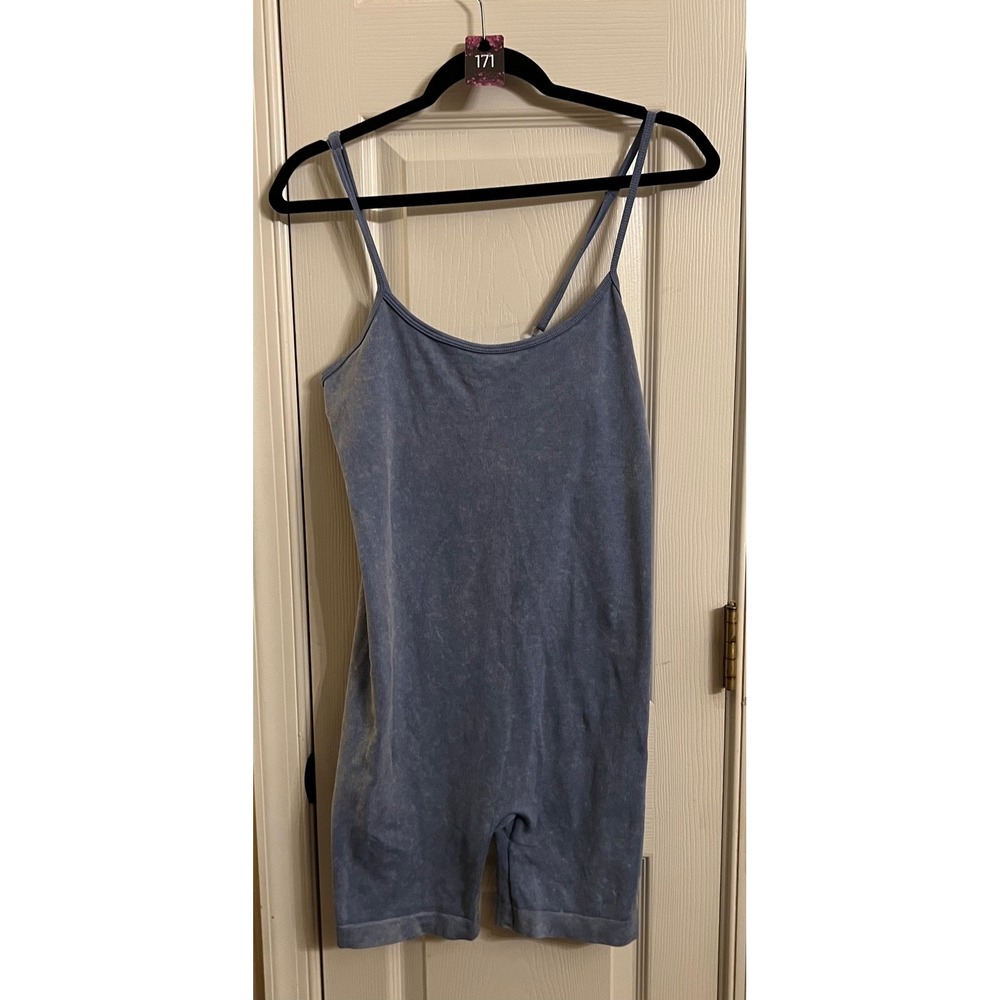 Indero Womens Mineral Wash Seamless Romper Blue Strap Size L